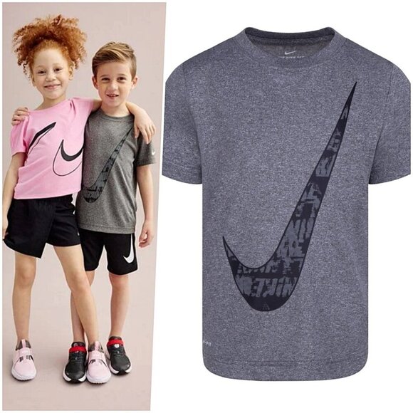 Nike Boys Swoosh Dri-FIT Short Sleeve Gray XS 3Y 4Y - Picture 1 of 5